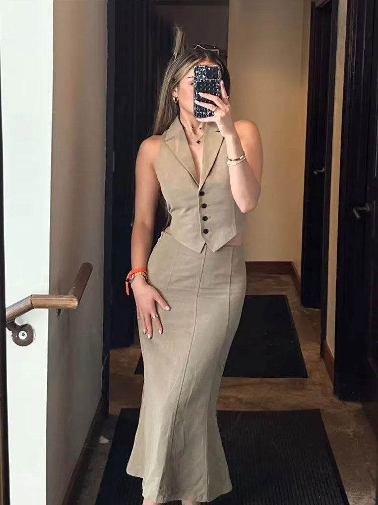 Street Fashion Necklace - HH Women Solid Vest Skirt Sets