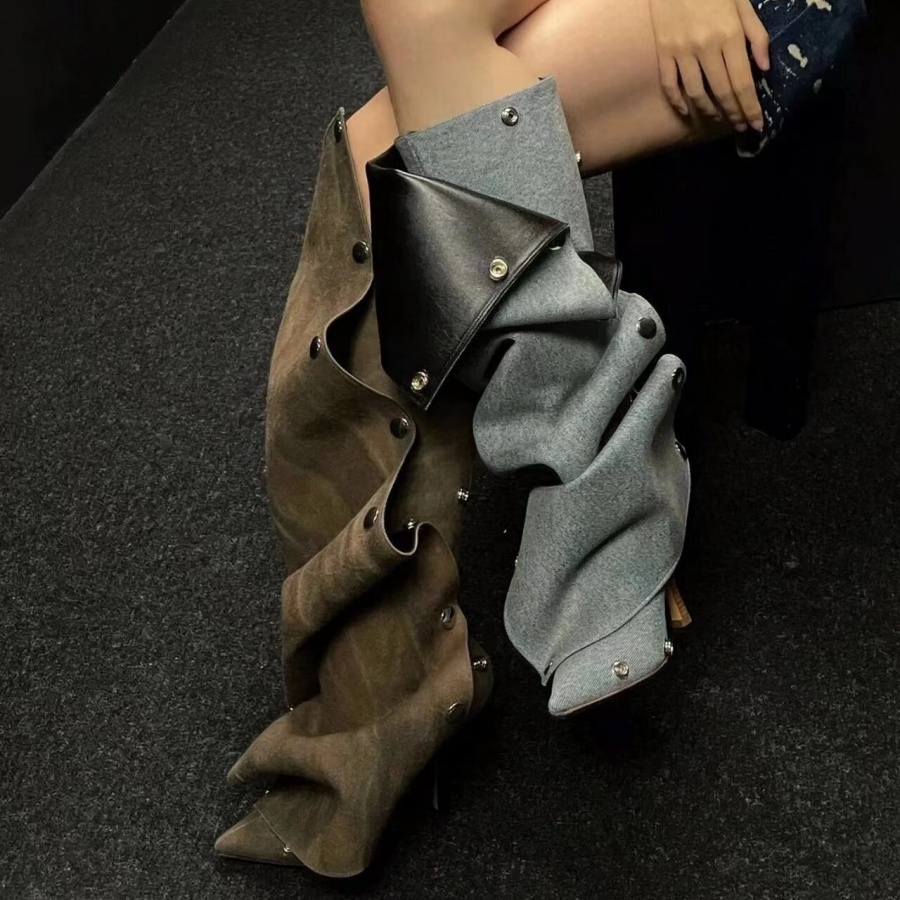 Street Fashion Dress - Women Denim Slouchy Pointed Toe Stiletto