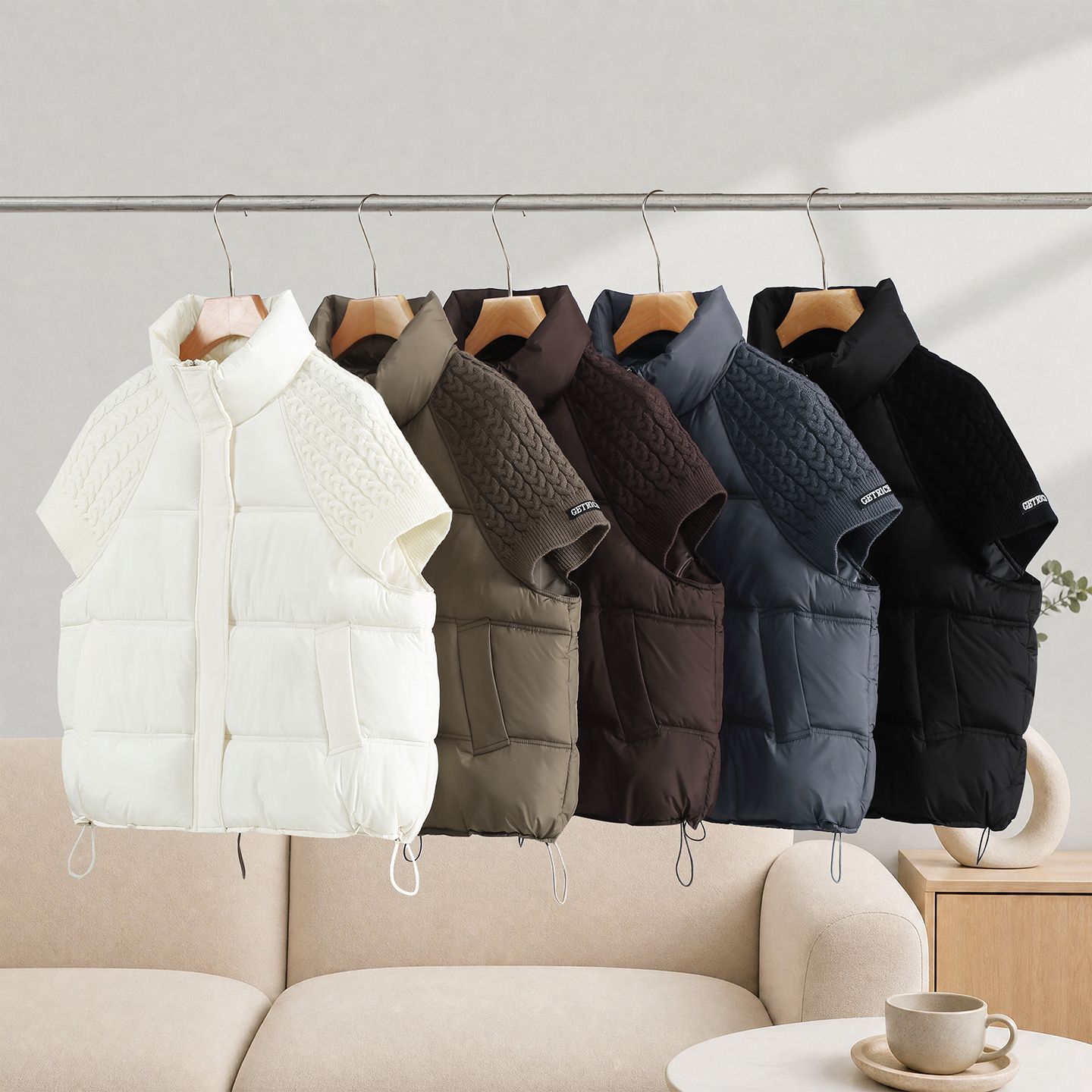 Women Stylish Knit Spliced Cro - Puffer Vest Padded recension och pris