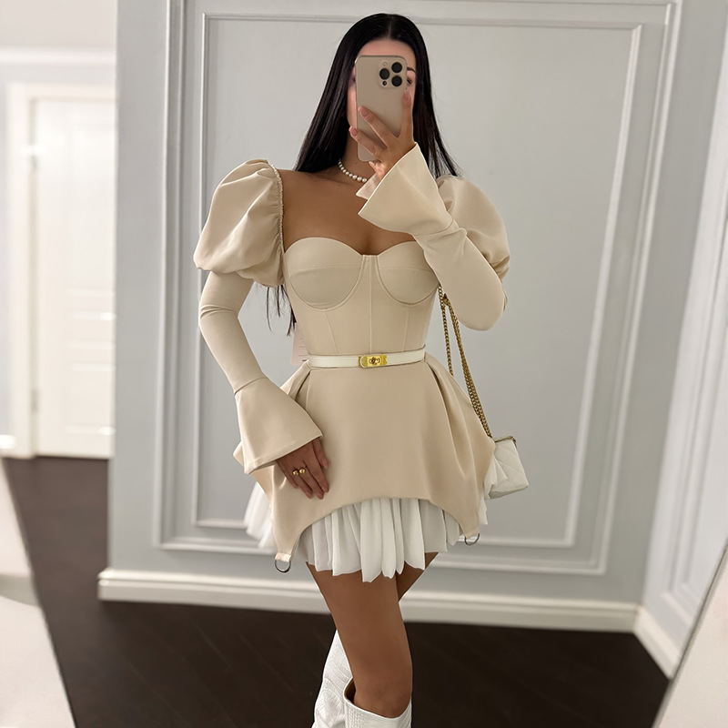 Bubble Sleeve Slim Patchwork S - Guangzhou Street Fashion recension och pris